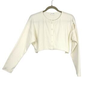 Lovers + Friends Women's Small White Cropped Cardigan Sweater Button Up Top